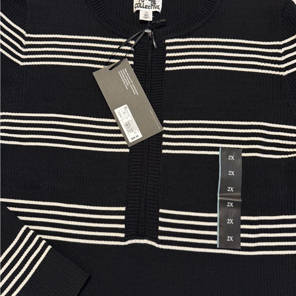 Striped Half-Zip Knit Sweater - Black & White - Picture 2 of 4